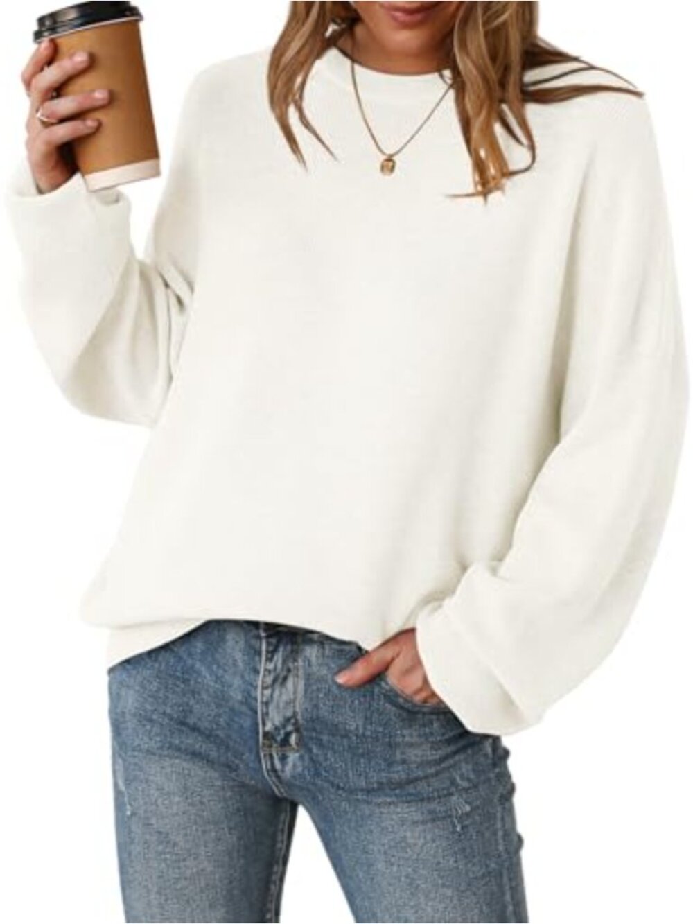 Wool Blend Oversized Crewneck Pullover Sweater Ribbed Knit Casual